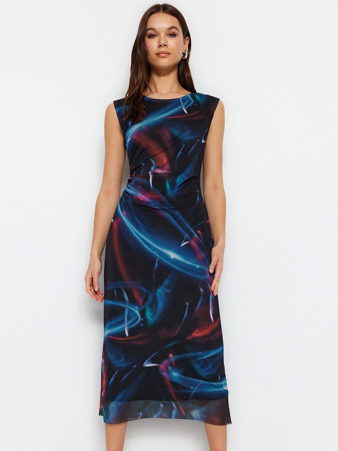 

Trendyol Abstract Printed Sheath Midi Dress, Black