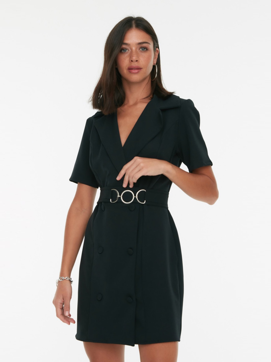 

Trendyol Notched Collar Mini Blazer Dresses, Black