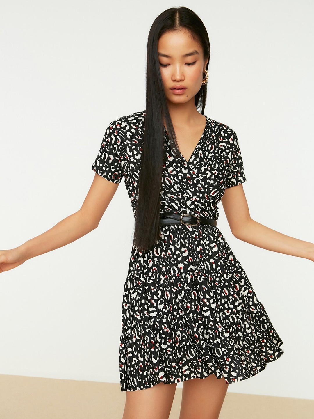 

Trendyol Abstract Printed Fit & Flare Mini Dress, Black