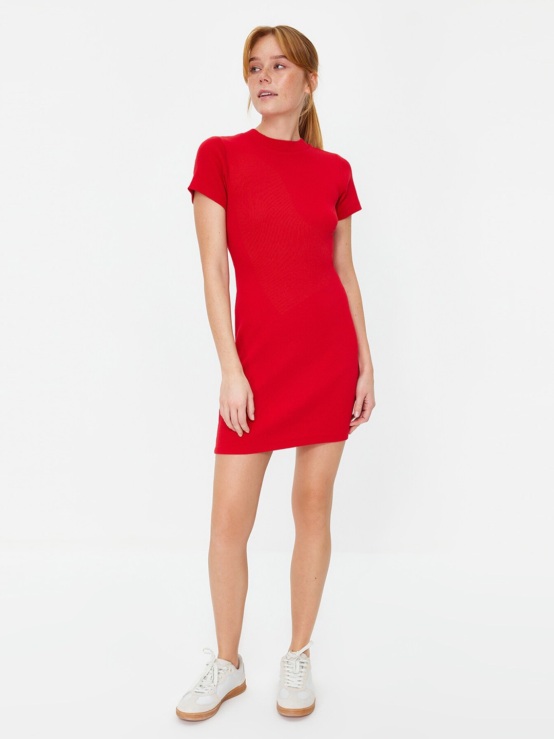 

Trendyol Round Neck Sheath Mini Dress, Red