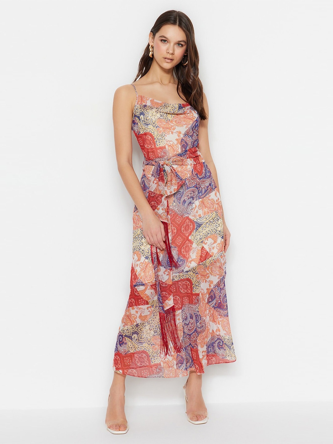 

Trendyol Paisley Printed Shoulder Straps Maxi Dress, Orange