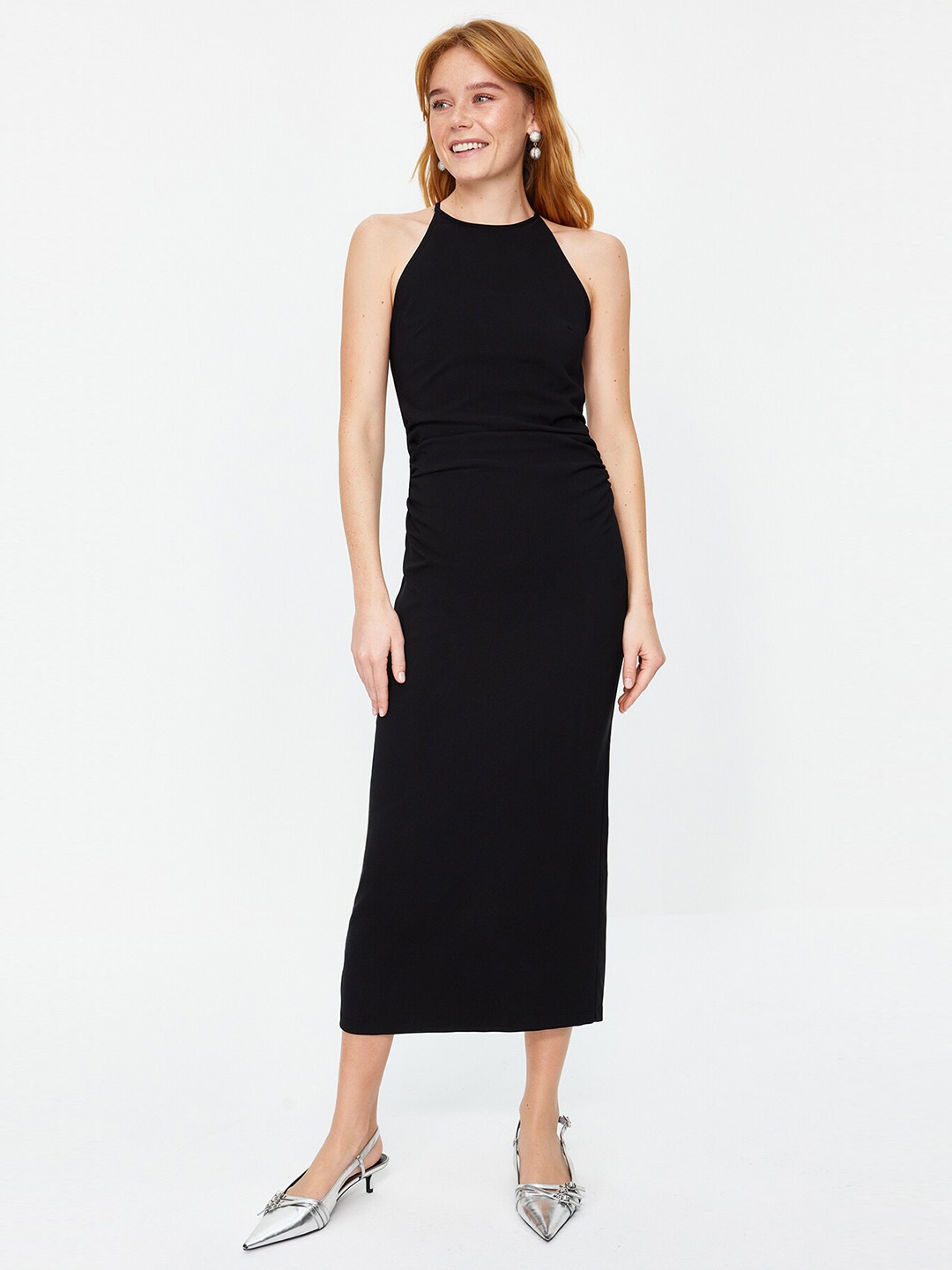 

Trendyol High Neck Sheath Midi Dress, Black