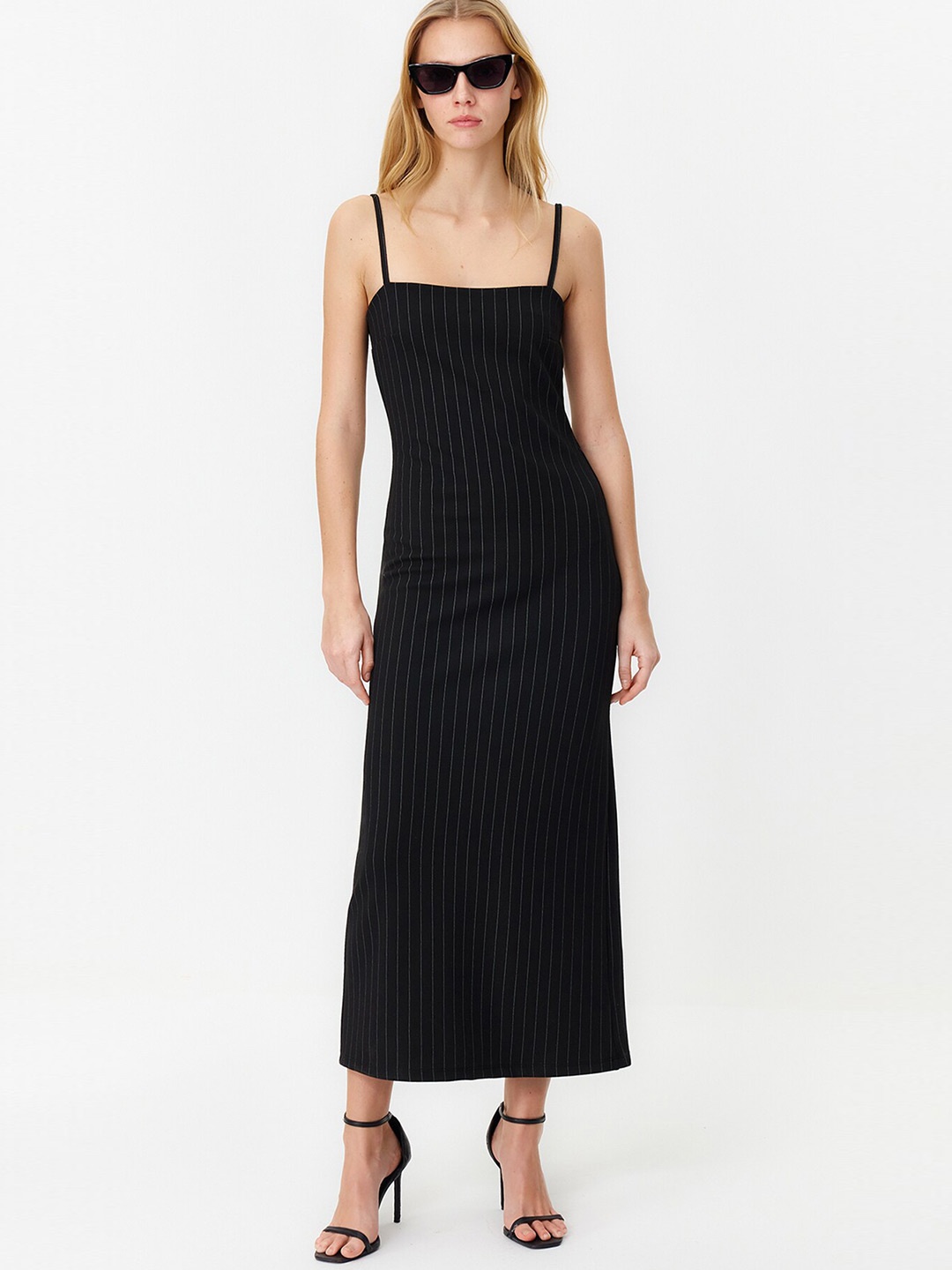 

Trendyol Striped Shoulder Strap Maxi Midi Dress, Black