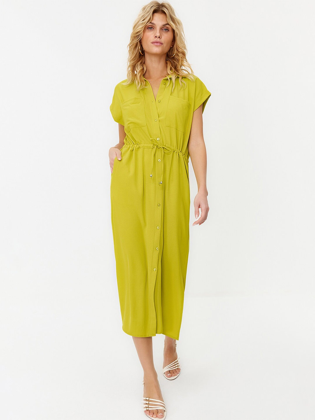 

Trendyol Shirt Collar A-Line Midi Dress, Mustard