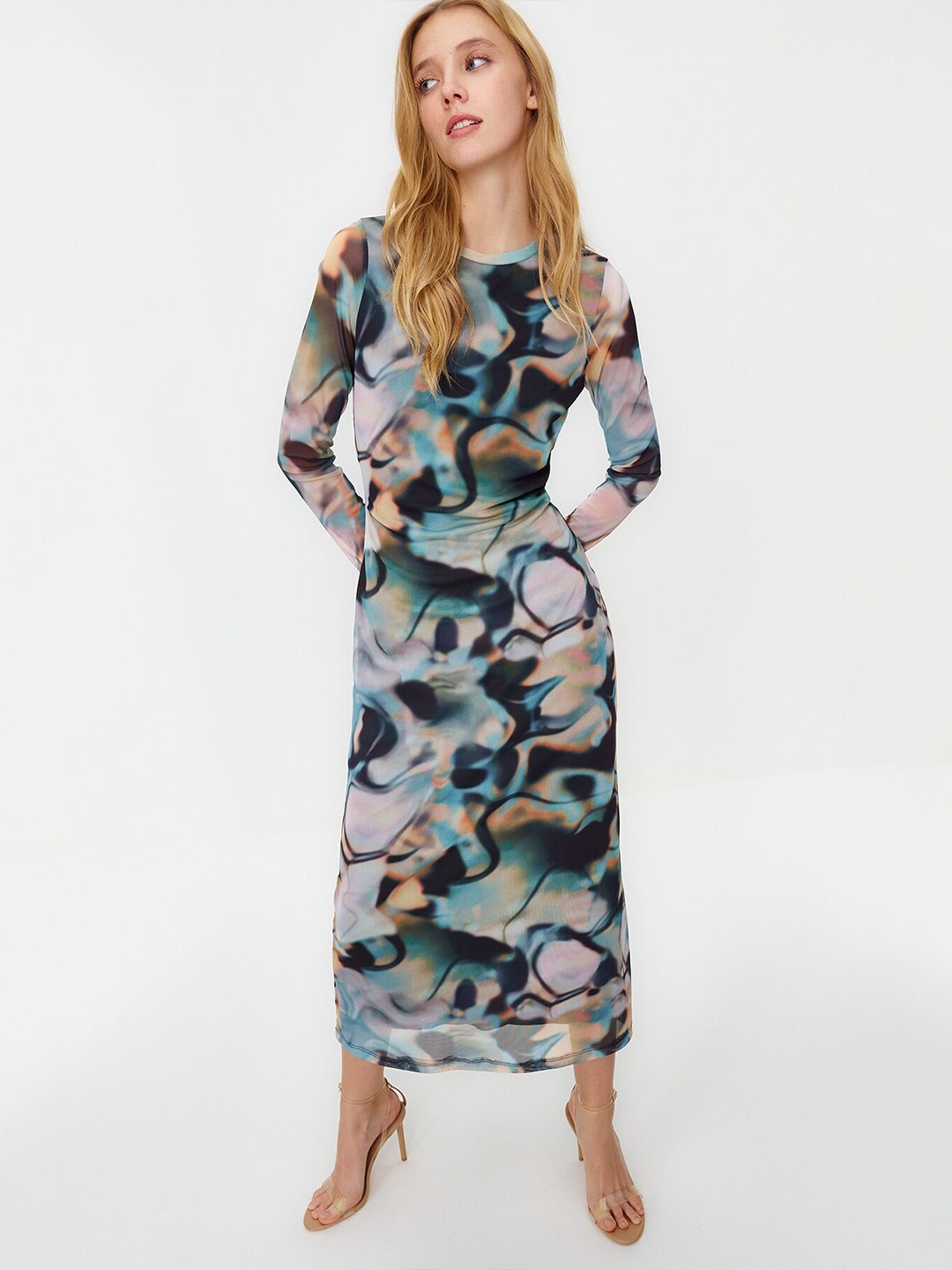 

Trendyol Abstract Printed Maxi Dress, Grey