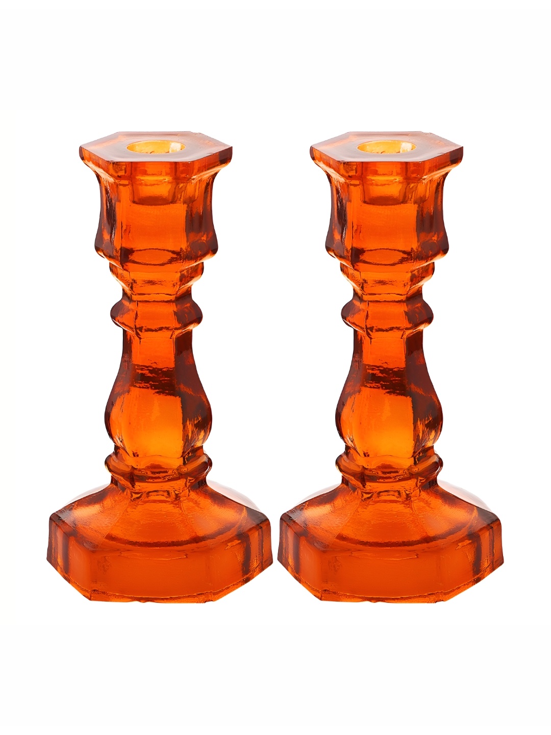 

Clovefry Orange 2 Pieces Glass Candle Holders