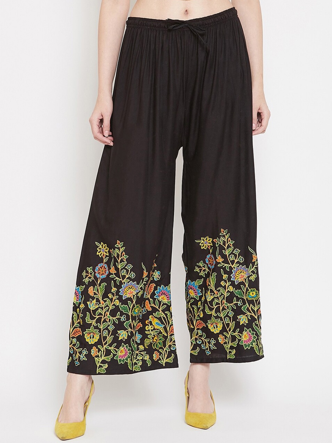 

Castle Lifestyle Floral Printed Wide Leg Fit Palazzo, Black