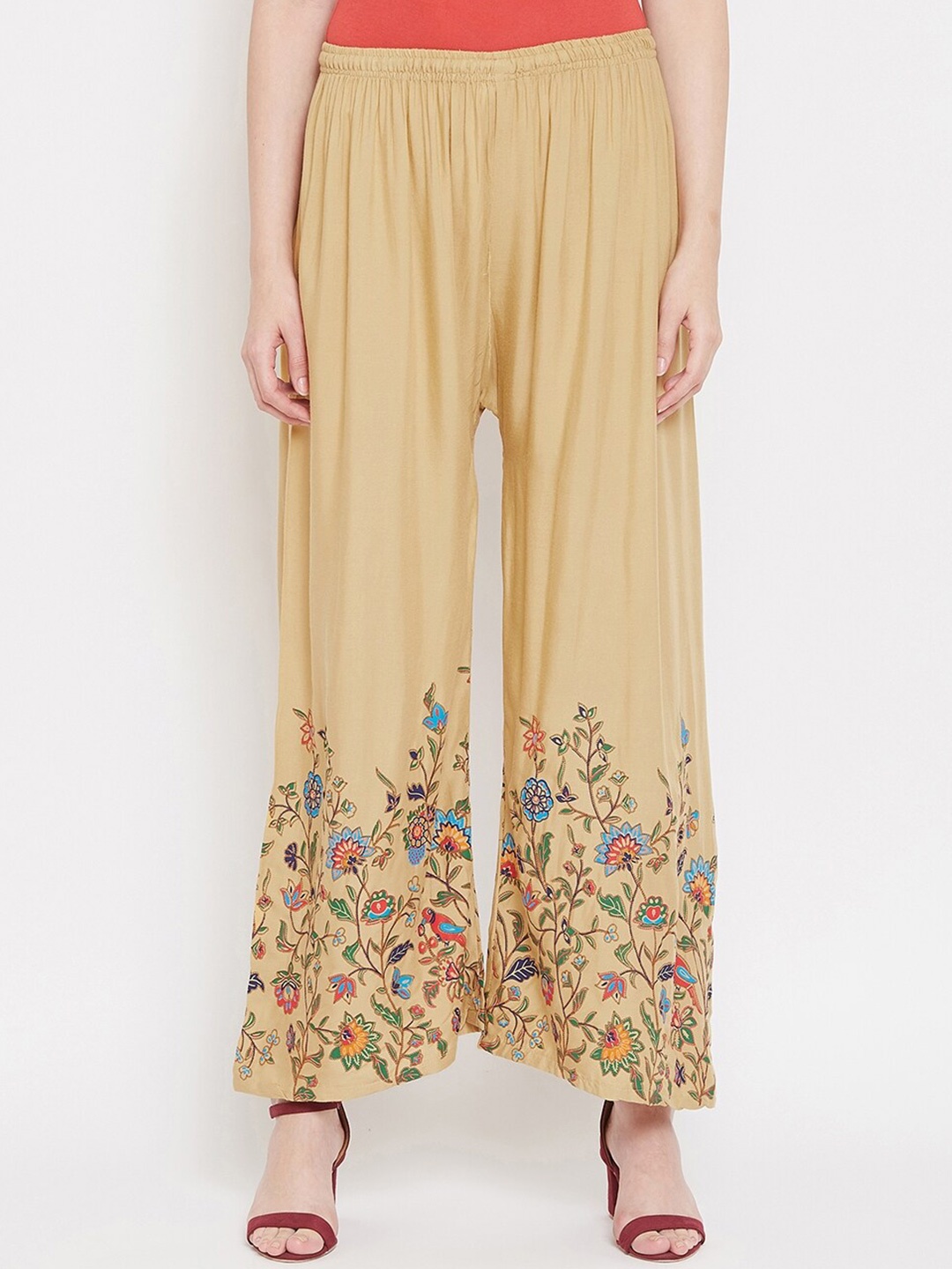 

Castle Lifestyle Floral Printed Wide Leg Fit Palazzo, Beige