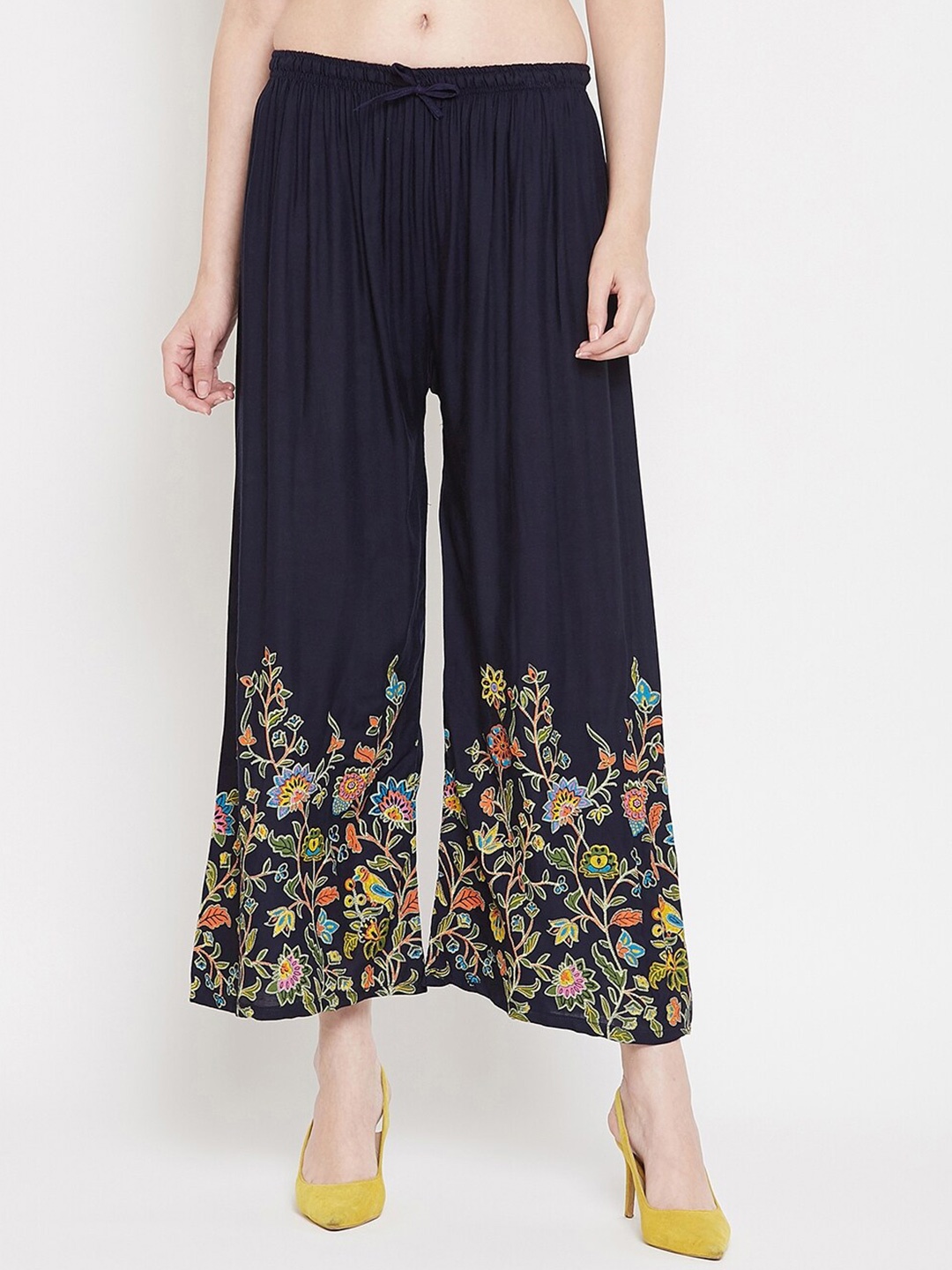 

Castle Lifestyle Floral Printed Wide Leg Fit Palazzo, Navy blue