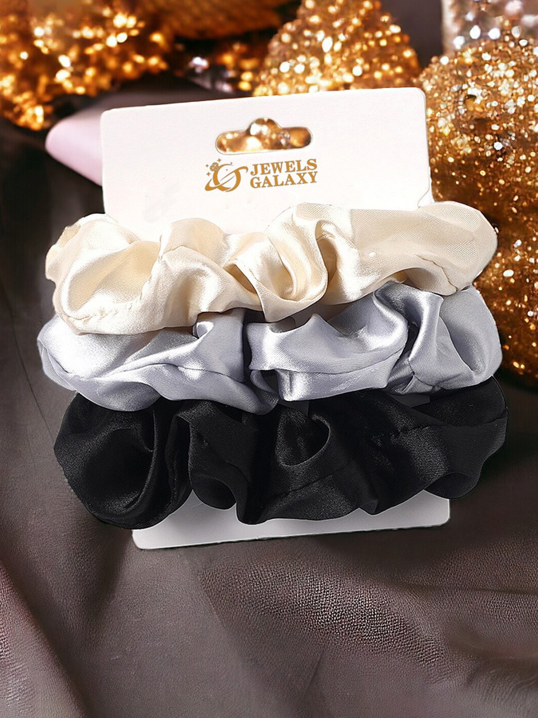 

Jewels Galaxy Set of 3 Satin Scrunchies, Beige
