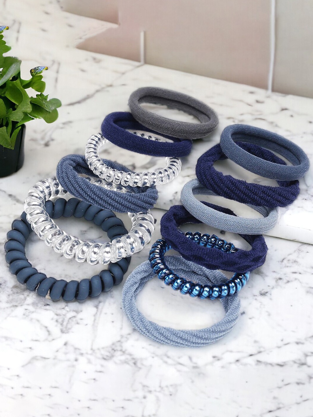 

Jewels Galaxy Set Of 12 Textured Ponytail Holders, Blue