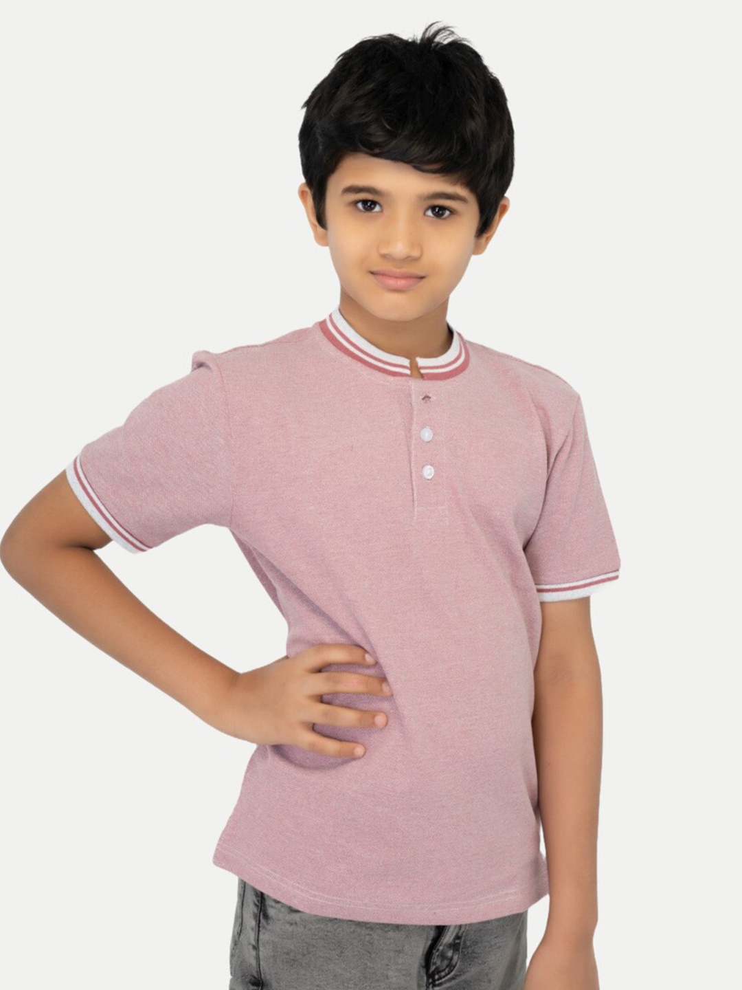 

BAESD Boys Henley Neck Cotton T-shirt, Pink