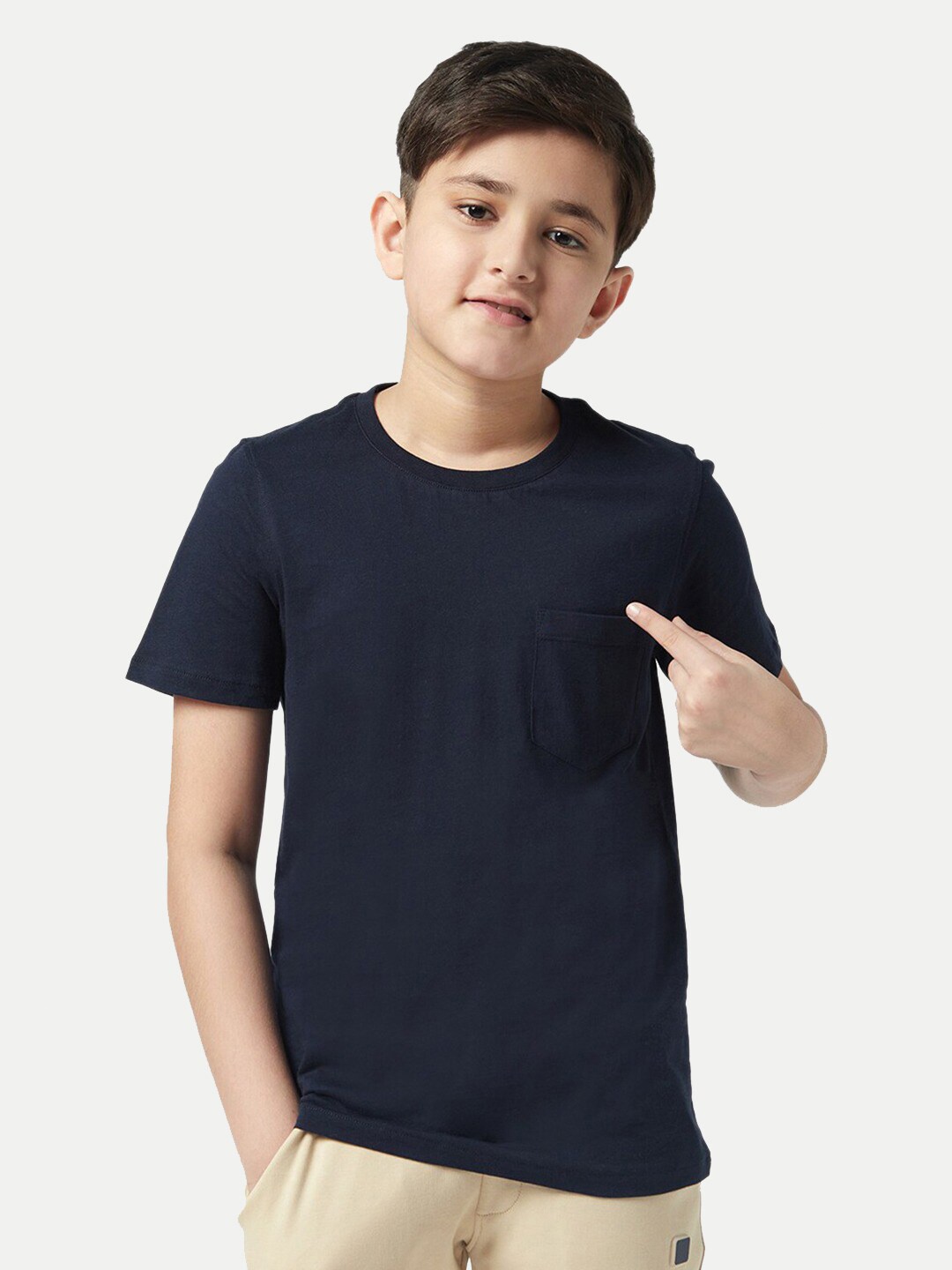 

BAESD Boys Round Neck Short Sleeves Pockets Cotton Regular T-shirt, Navy blue