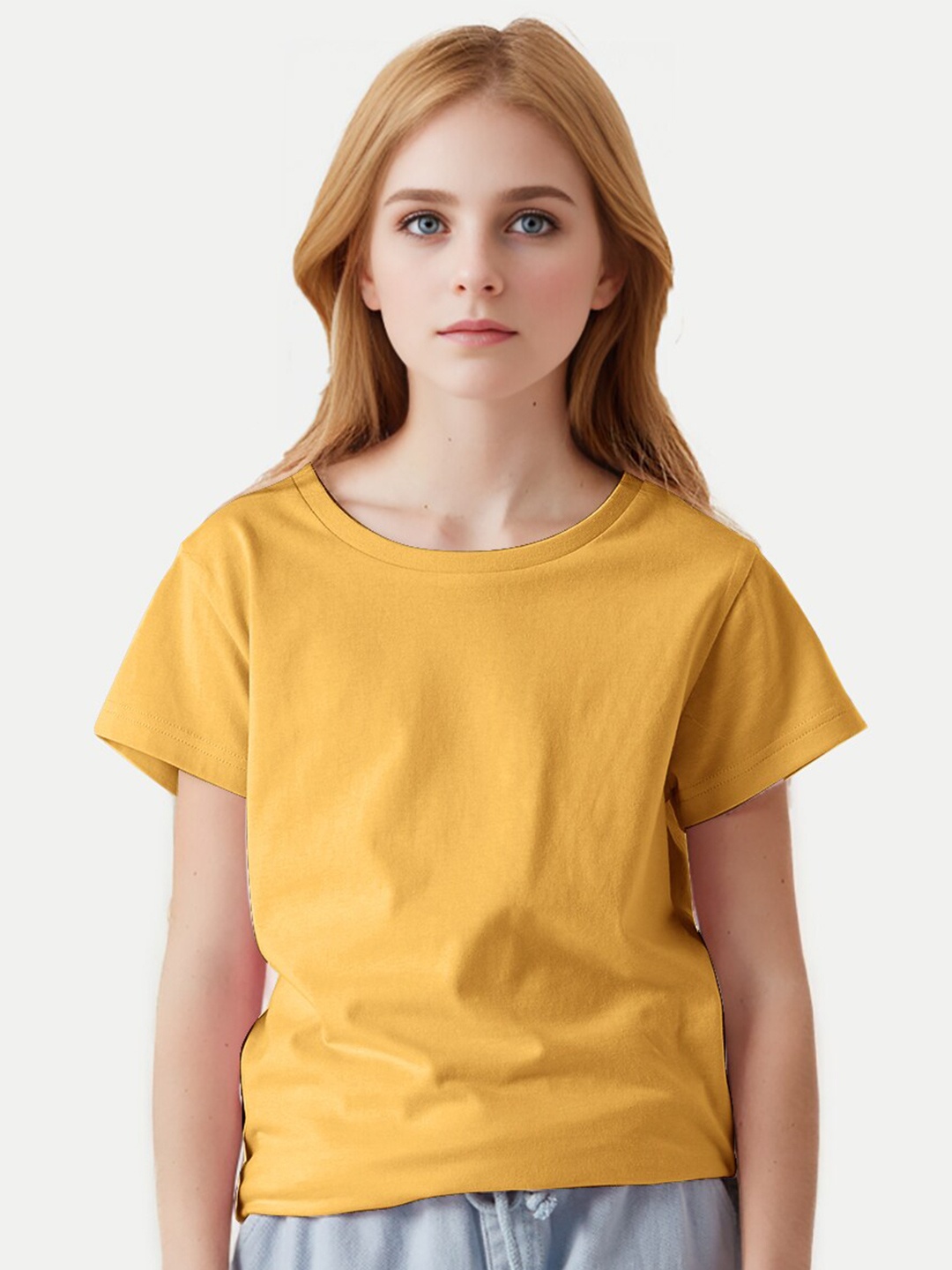 

BAESD Girls Round Neck Cotton T-shirt, Yellow