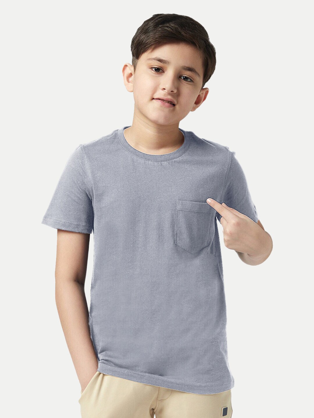 

BAESD Boys Round Neck Pockets Pure Cotton T-shirt, Grey