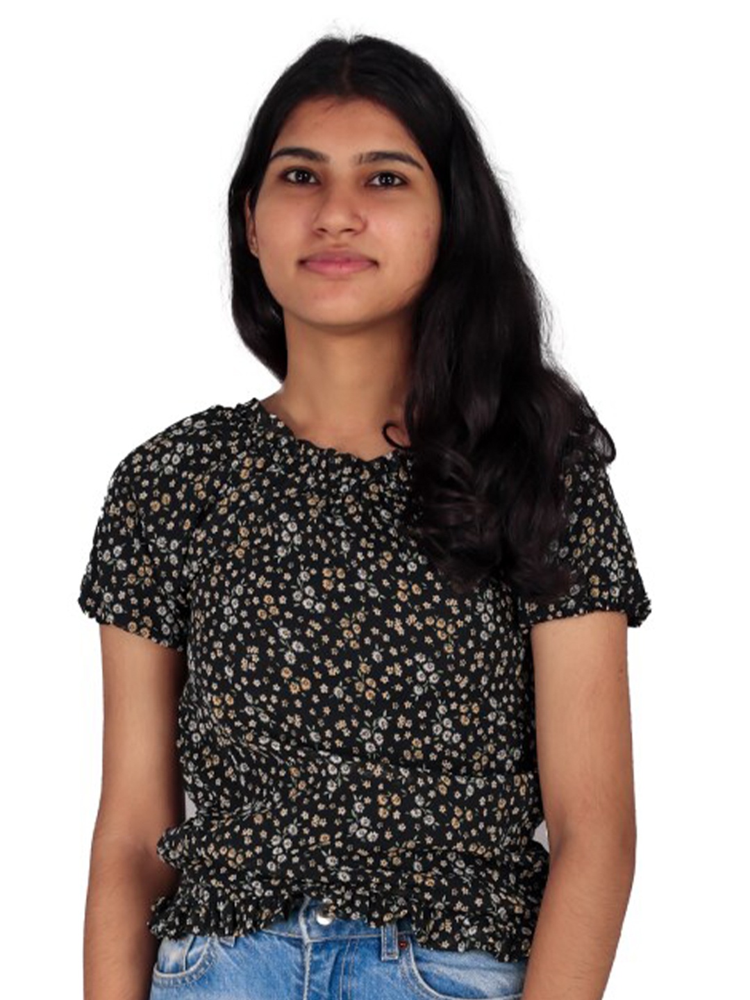 

BAESD Girls Floral Printed Ruffles Detailed Top, Black
