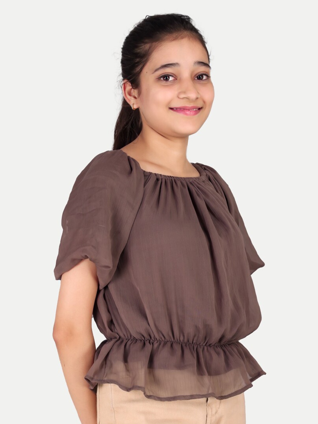 

BAESD Girls Extended Sleeves Ruffles Top, Brown