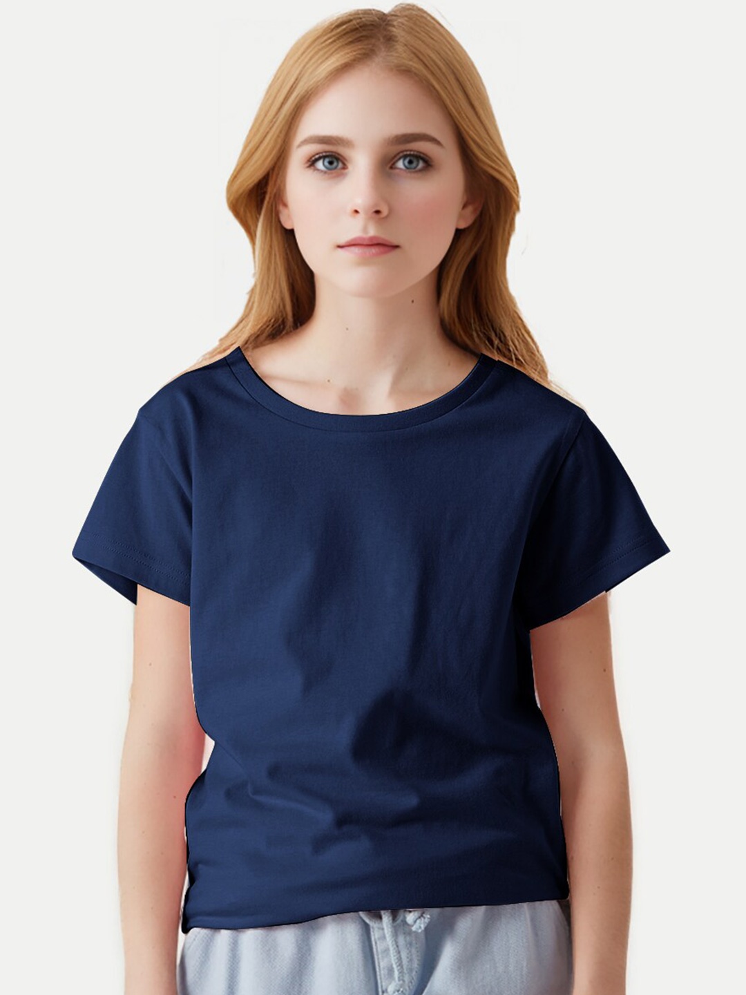 

BAESD Girls Round Neck Cotton T-shirt, Navy blue