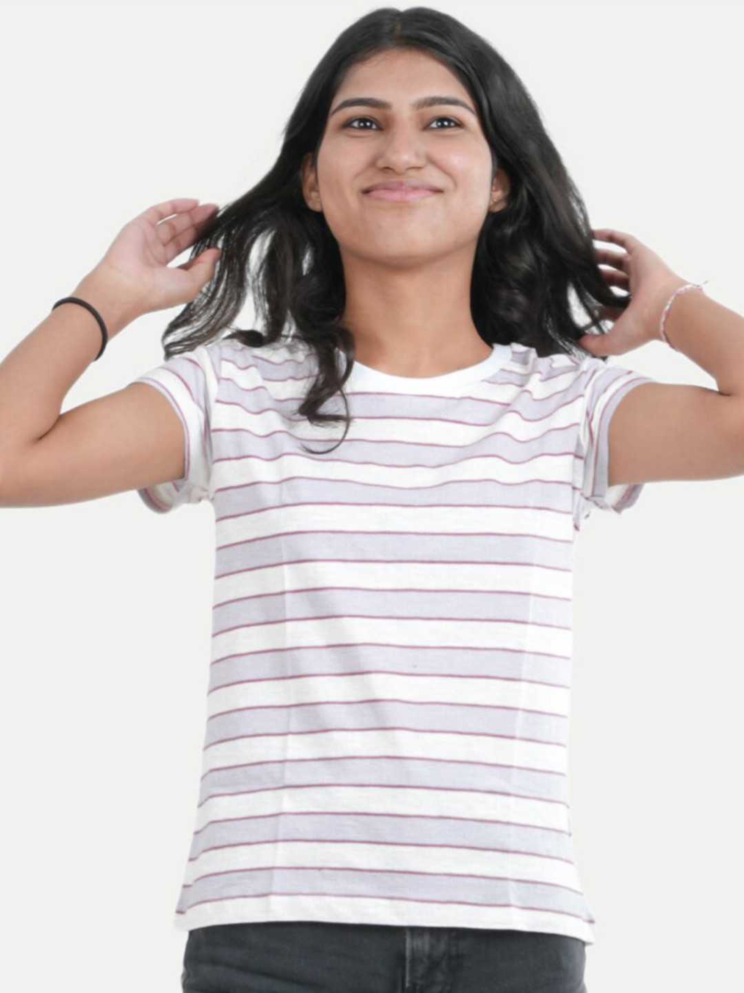 

BAESD Girls Striped Neck Short Sleeves Pure Cotton T-shirt, Lavender
