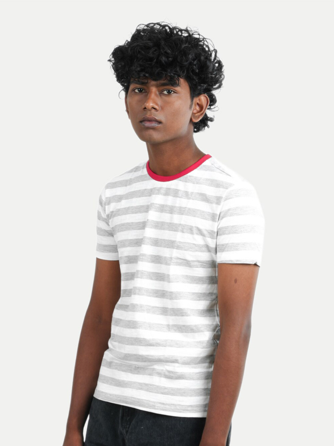 

BAESD Boys Striped Round Neck Short Sleeves Pure Cotton T-shirt, Grey