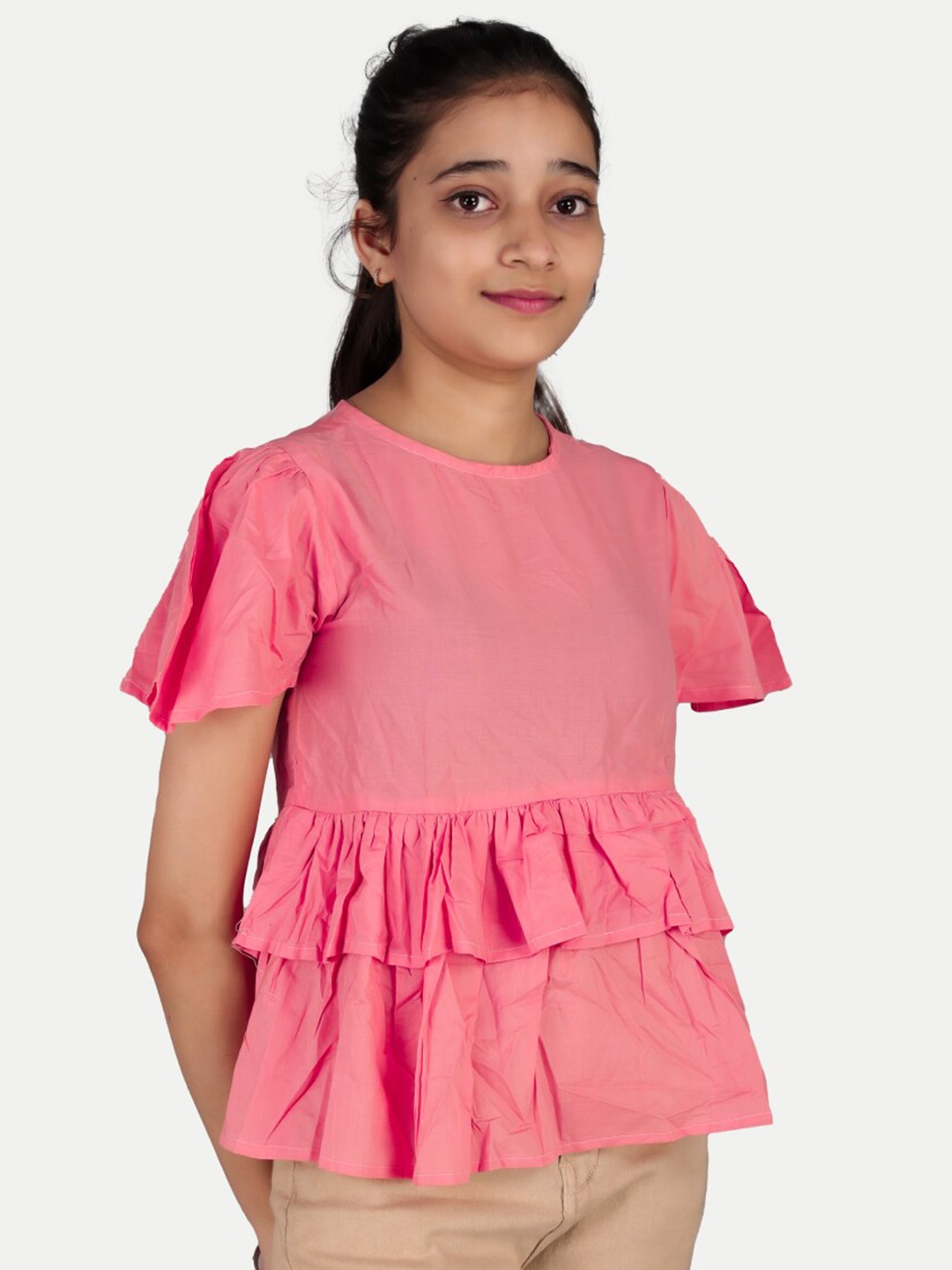 

BAESD Girls Round Neck Flared Sleeves Layered Top, Red