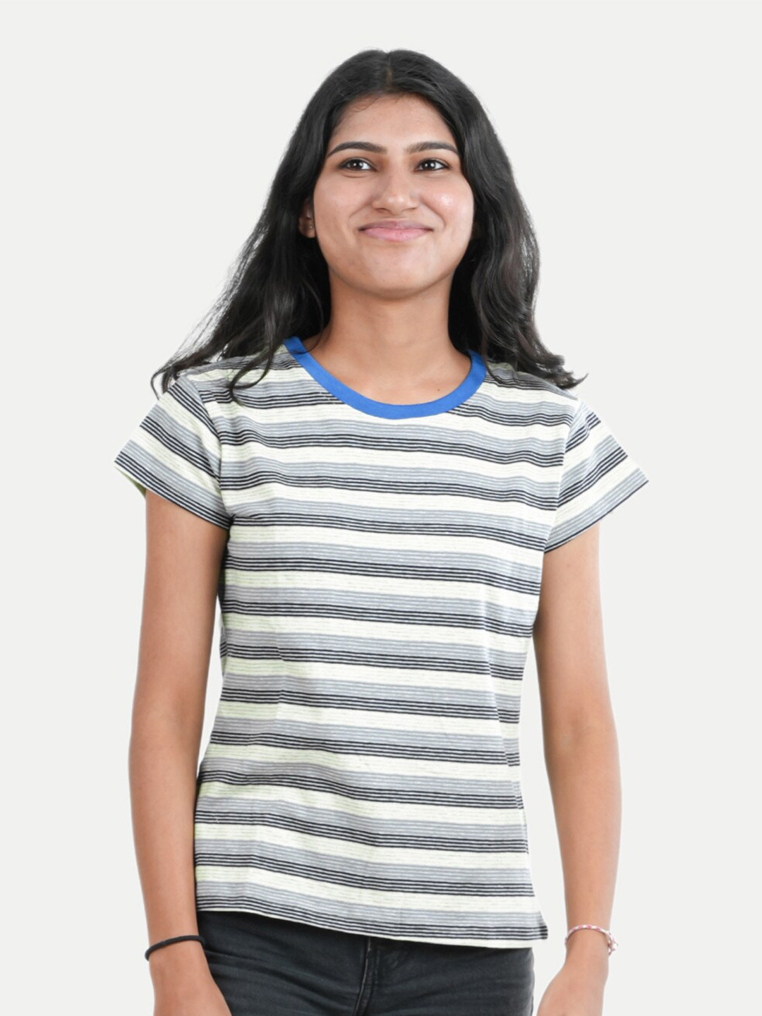 

BAESD Girls Striped Round Neck Short Sleeves Pure Cotton T-shirt, White