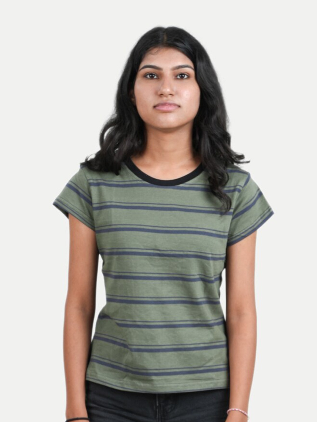 

BAESD Girls Striped Round Neck Short Sleeves Pure Cotton T-shirt, Green