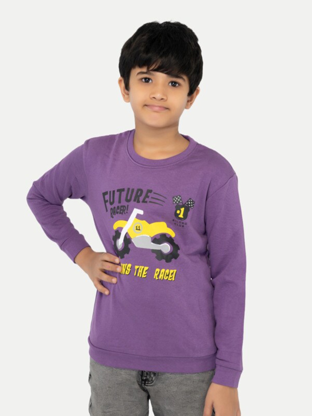 

BAESD Boys Typography Printed Pullover Cotton Sweatshirt, Purple