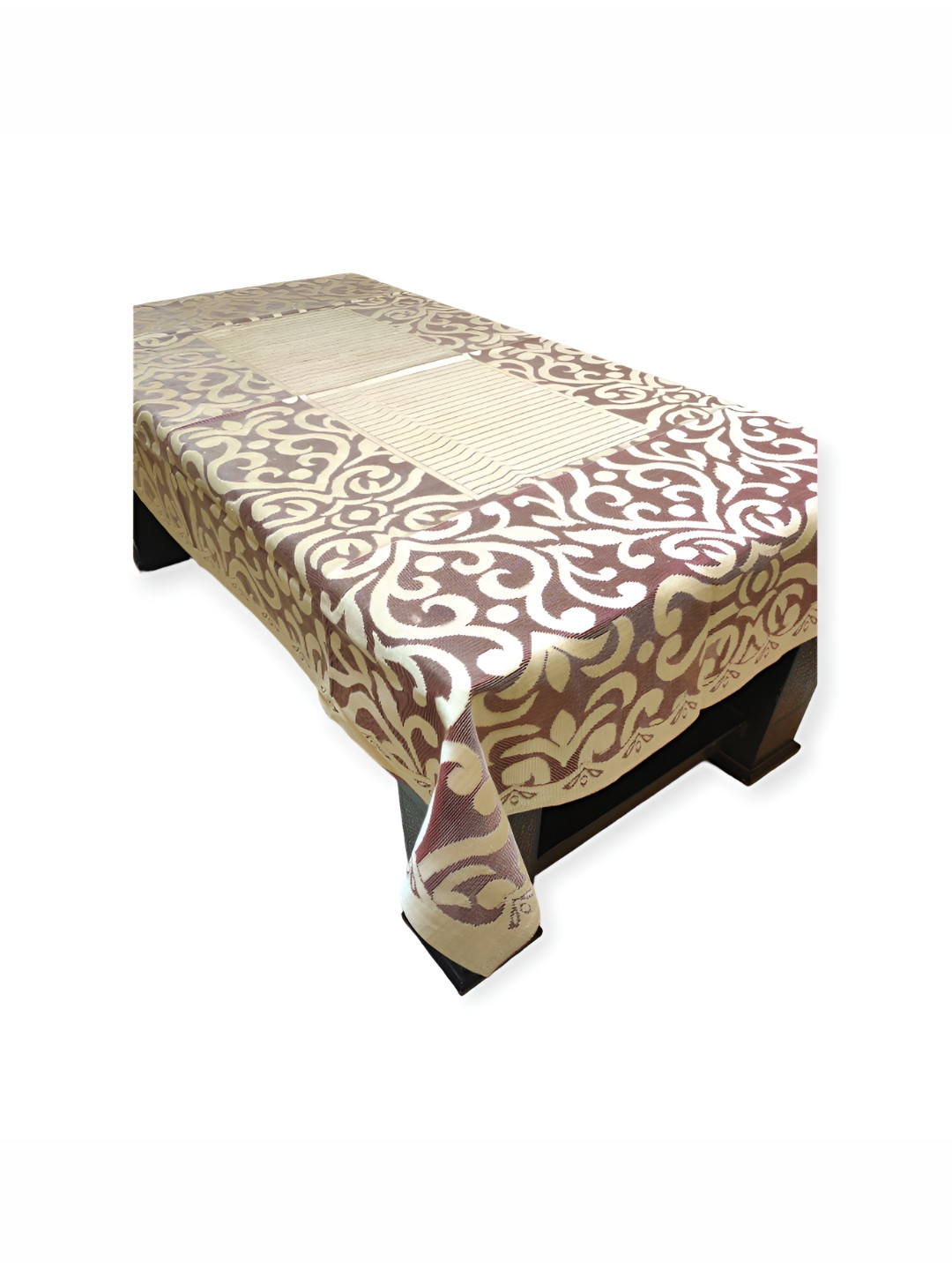 

MONKDECOR Maroon Floral Cotton 6 Seater Table Cover with Textured details