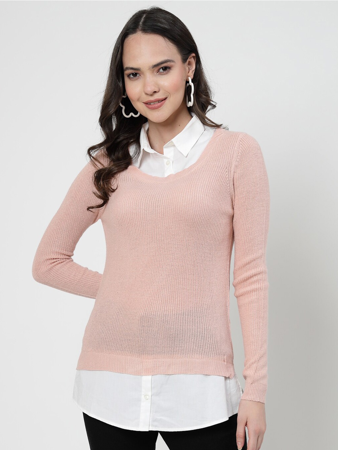 

KLOTTHE Women Opaque Casual Attached Woolen Shirt with Pullover, Peach