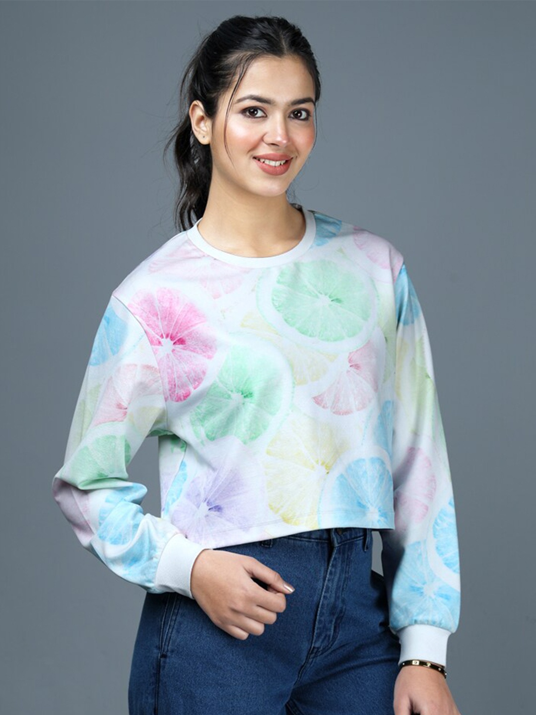 

Eyebogler Floral Printed Boxy CropTop, White