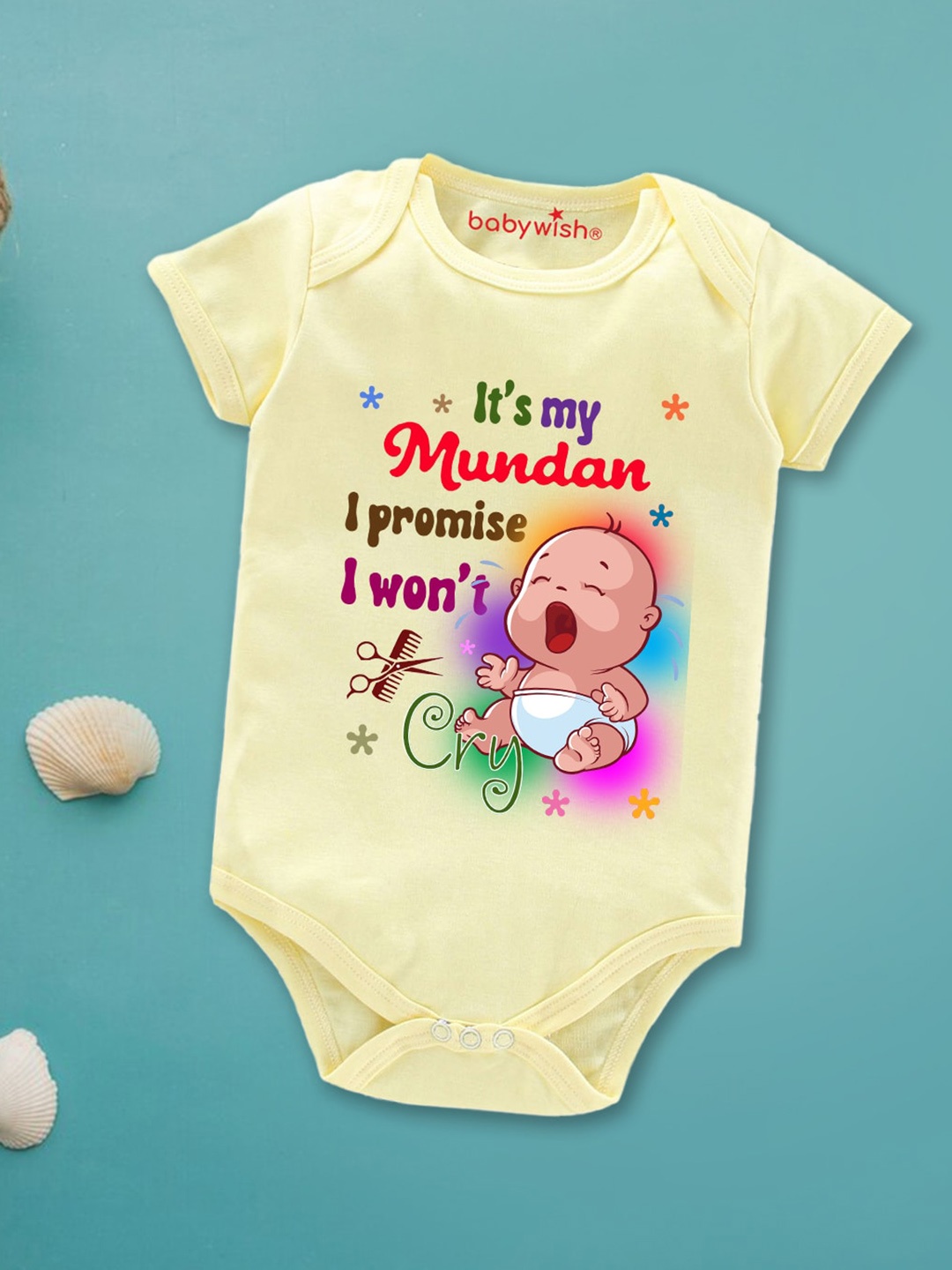 

Babywish Infants Mundan Ceremony Printed Cotton Bodysuit, Yellow