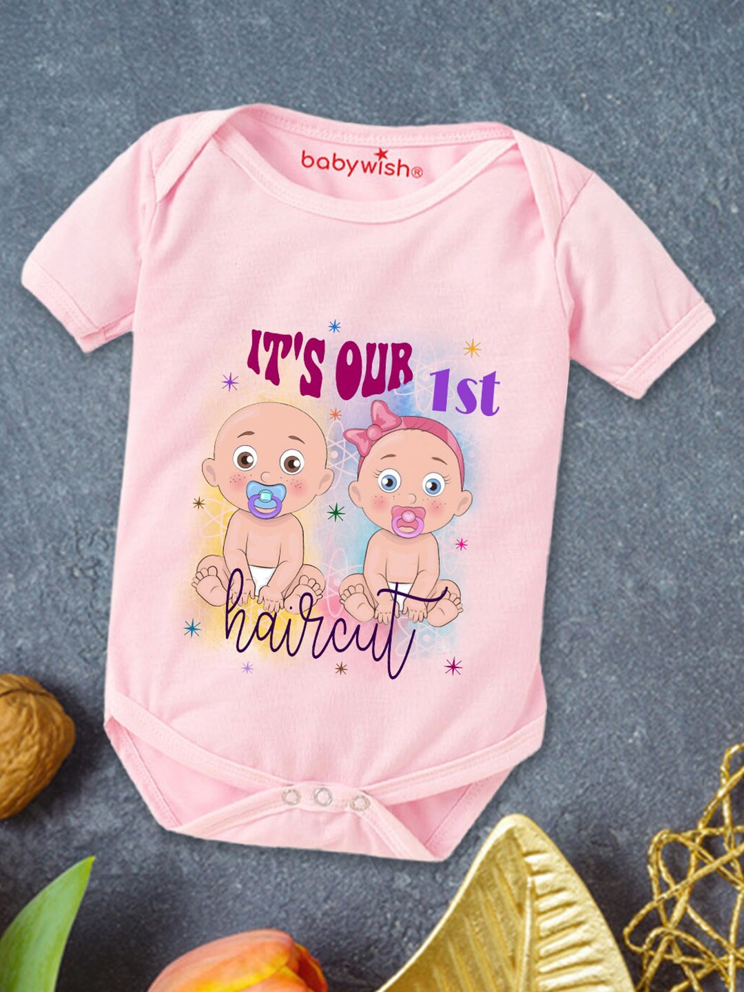 

Babywish Infants Typographic Printed Cotton Bodysuit, Pink