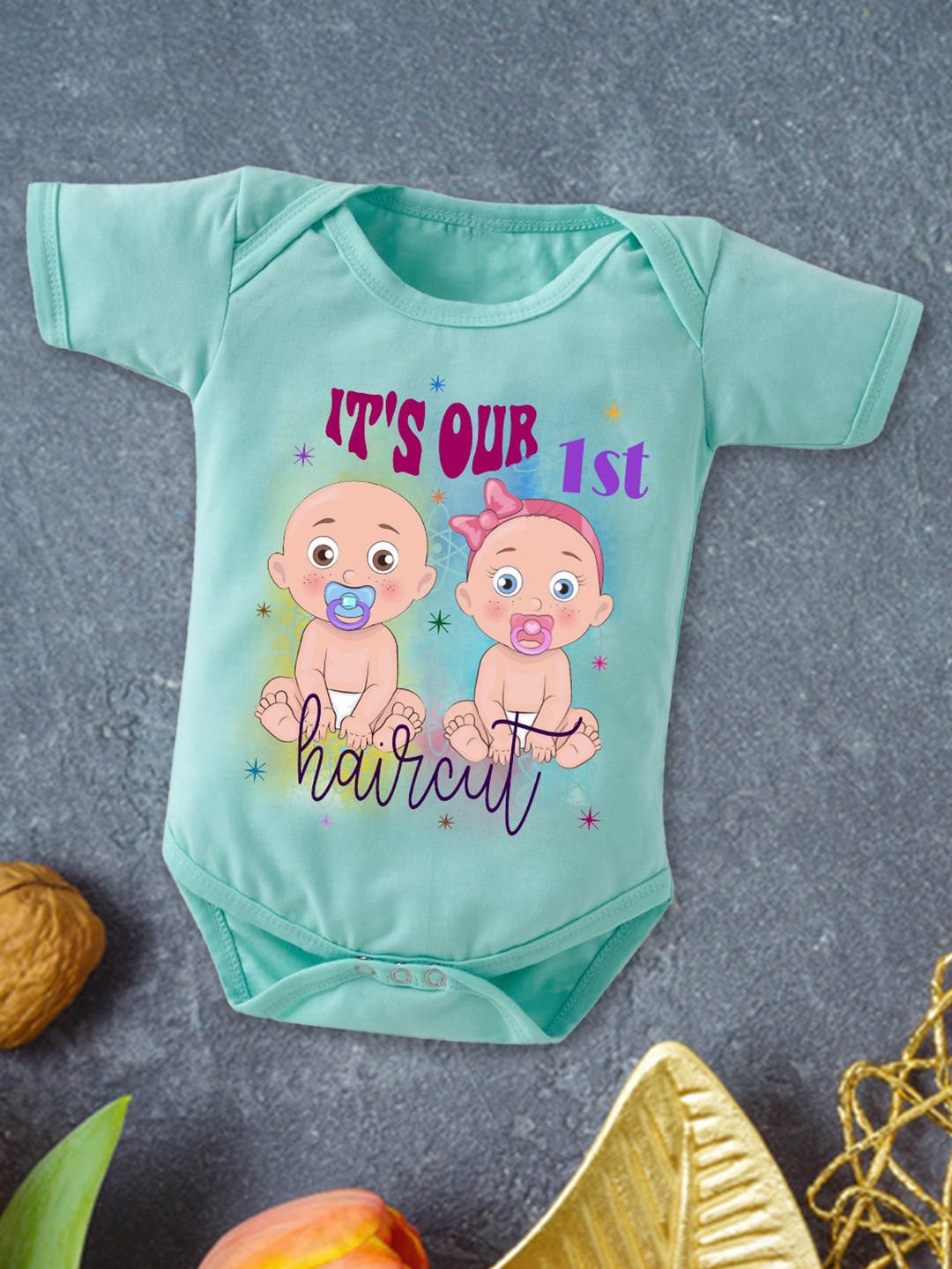 

Babywish Infants Typographic Printed Cotton Bodysuit, Sea green