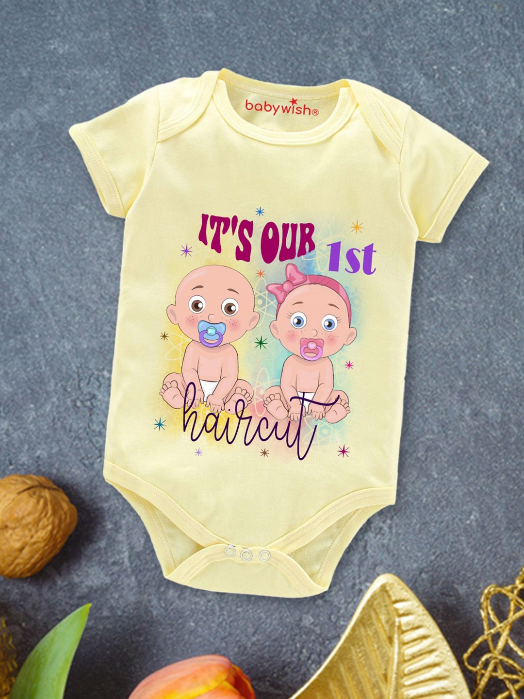 

Babywish Infants Typographic Printed Cotton Bodysuit, Yellow