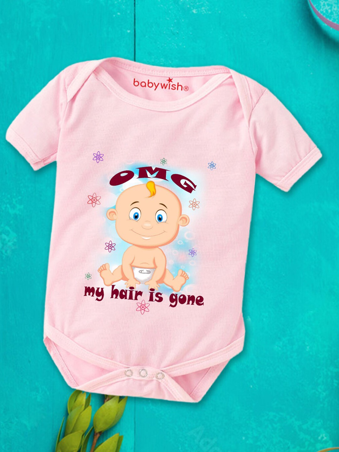 

Babywish Infants Printed Envelop Neck Cotton Bodysuit, Pink