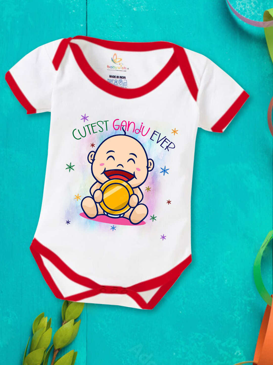 

Babywish Infants Printed Cotton Bodysuit, Red