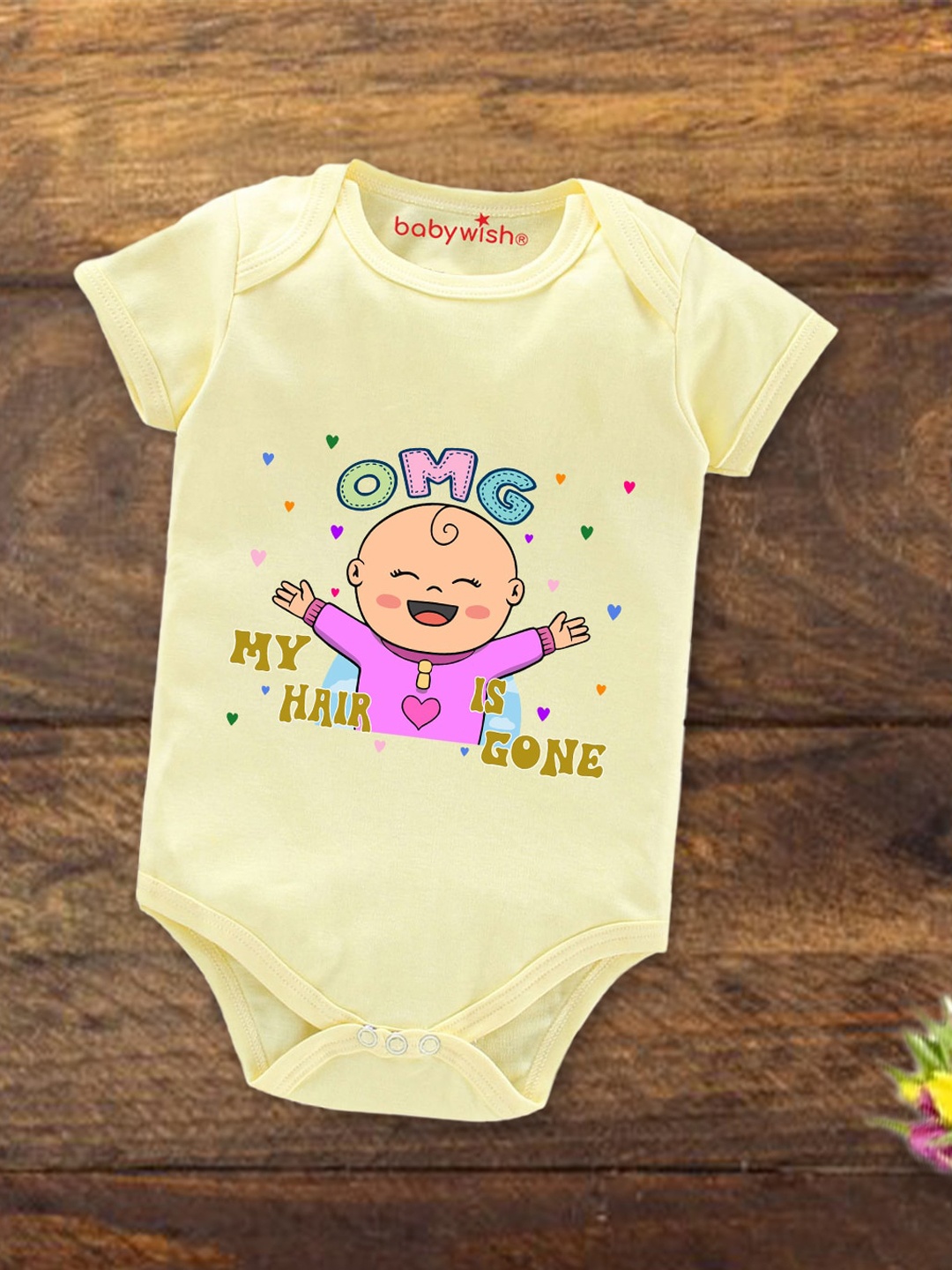 

Babywish Infants Graphic Printed Cotton Romper, Yellow