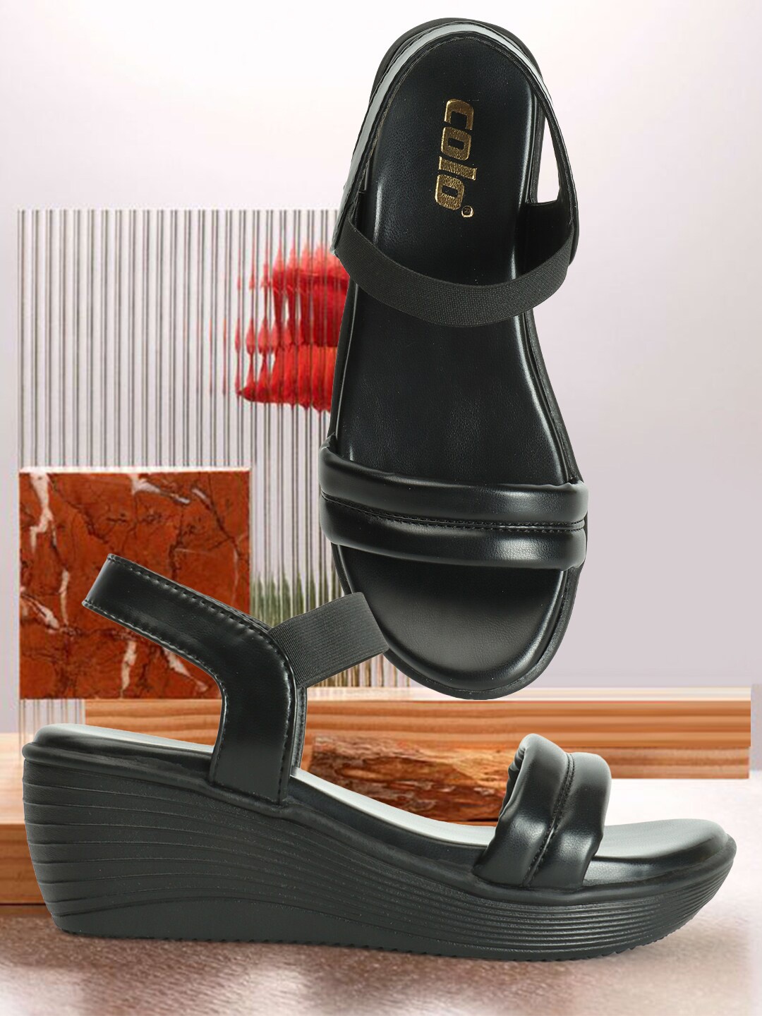 

Colo Open Toe Wedge Heels, Black