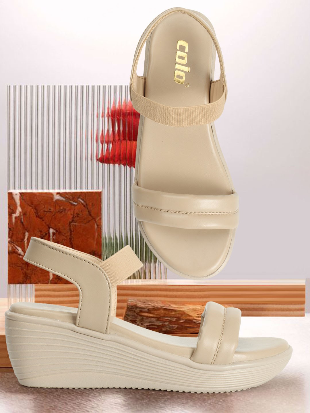

Colo Open Toe Wedge Heels, Cream