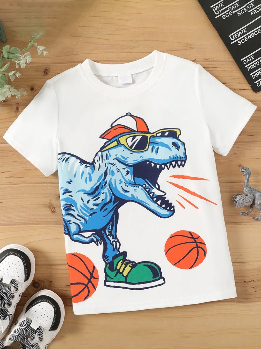 

Googo Gaaga Boys Dinosaur Printed Cotton T-shirt, White