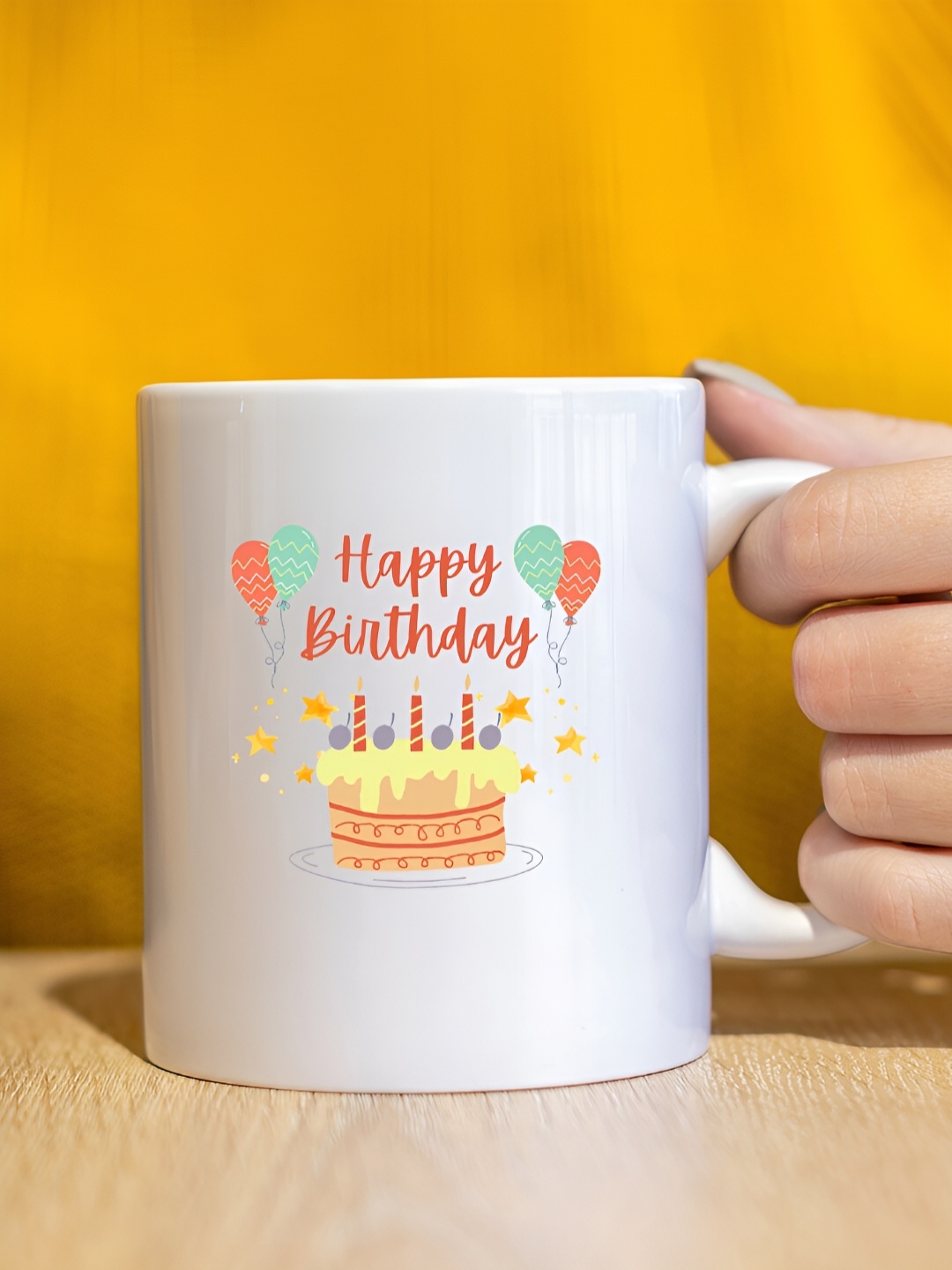 The Decor Lane White Printed Ceramic Glossy Mugs 325 ml