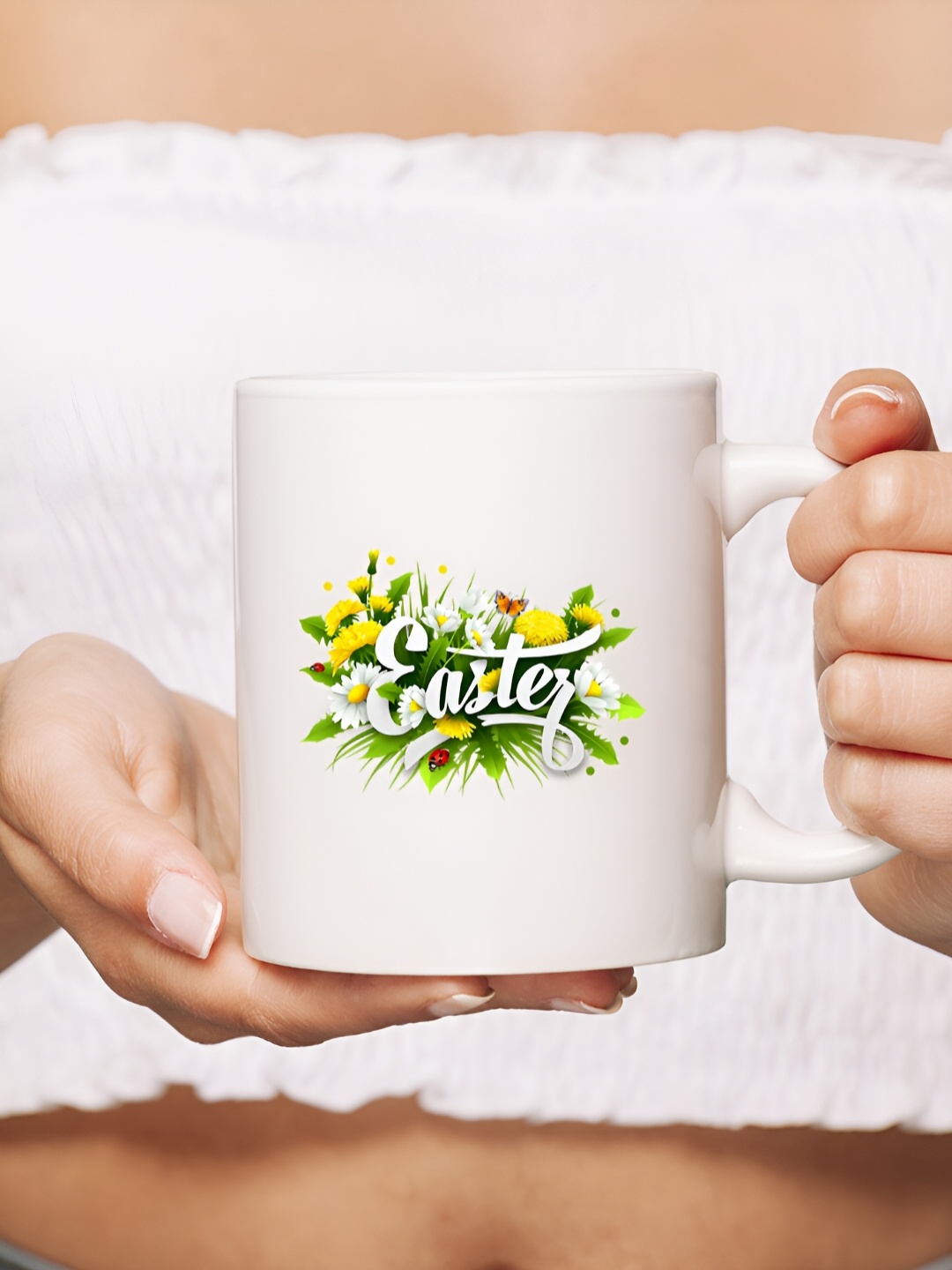 

The Decor Lane White Printed Ceramic Glossy Mugs 325 ml