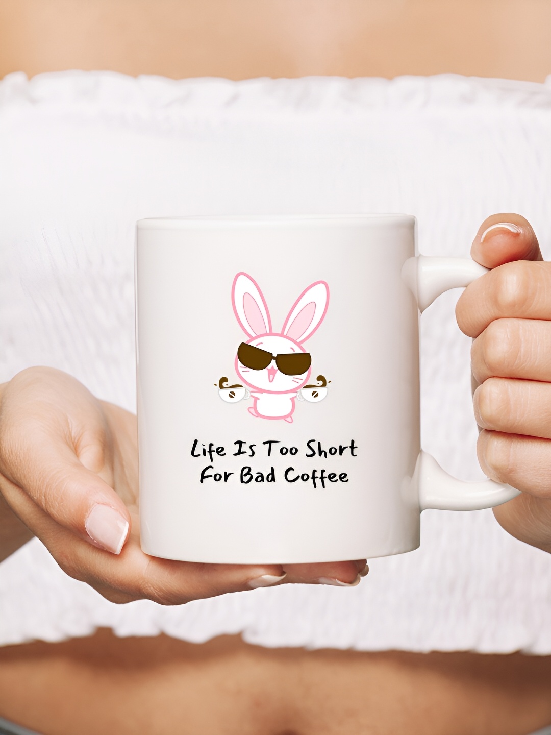 

The Decor Lane White Printed Ceramic Glossy Mugs 325 ml