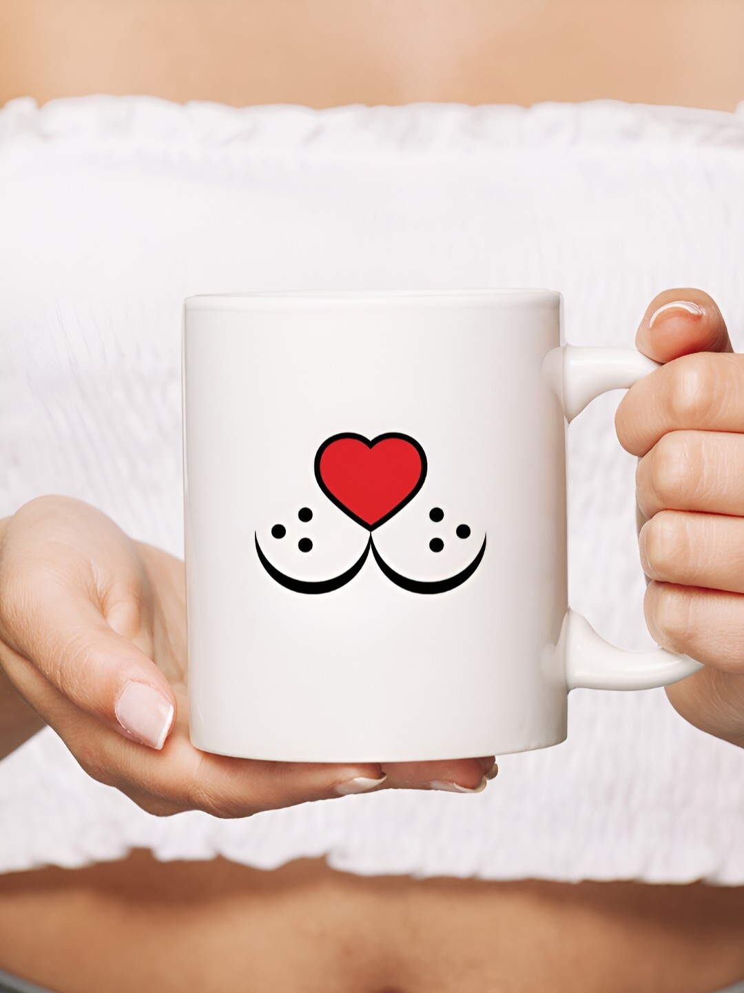 

The Decor Lane White Red Printed Ceramic Glossy Mug 325 ml