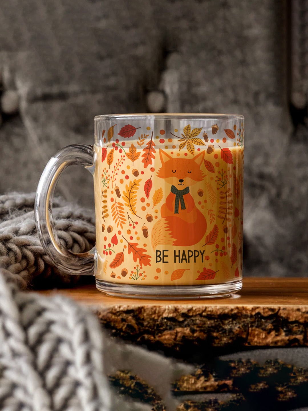 

Gathari Transparent & Red Floral Printed Glass Mug 330 ml