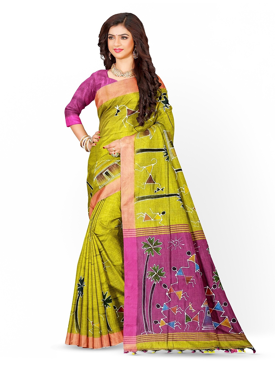 

SANGHAMITRA SAREES Floral Printed Pure Cotton Saree, Yellow