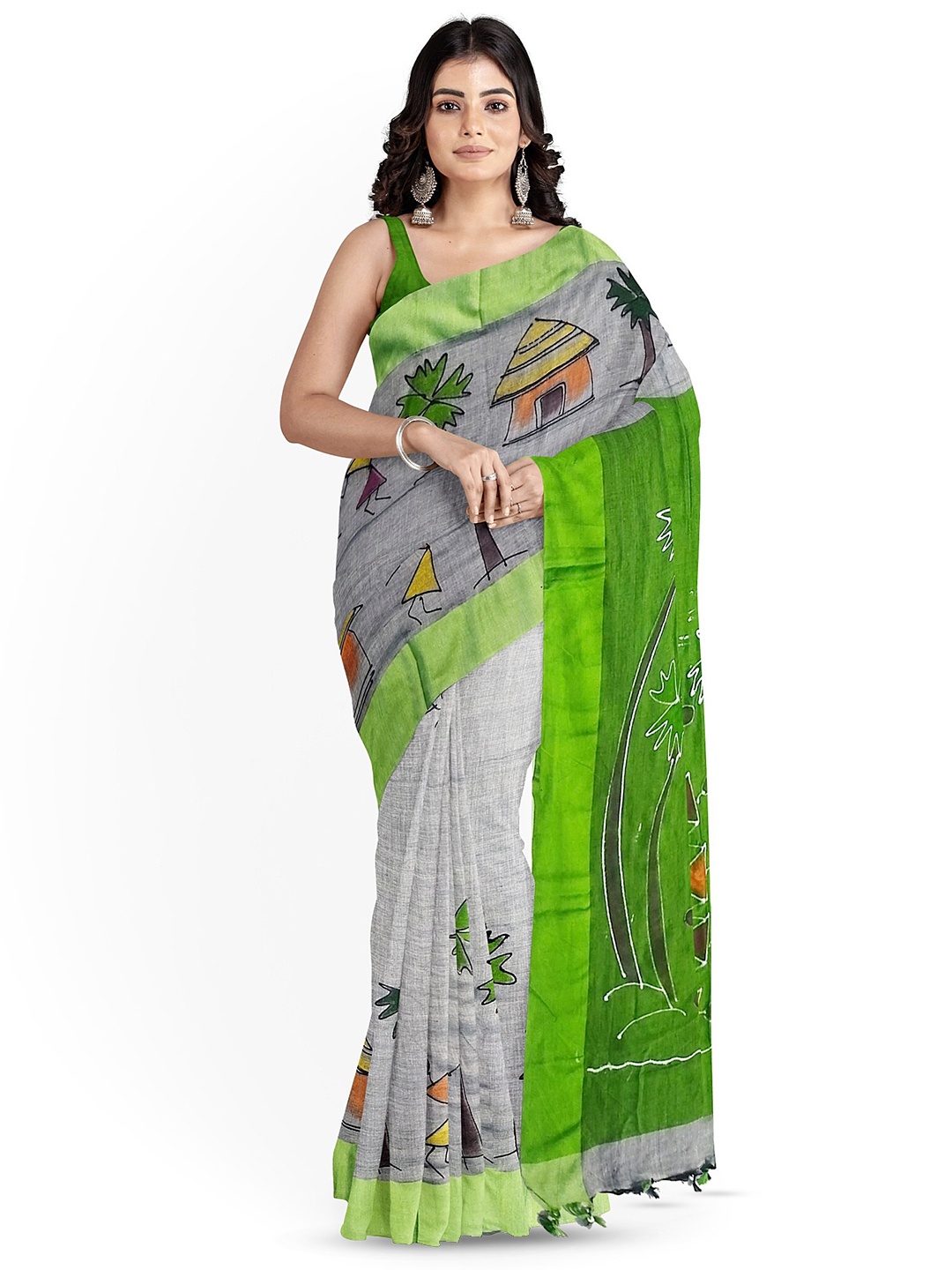 

SANGHAMITRA SAREES Warli Pure Cotton Saree, Grey