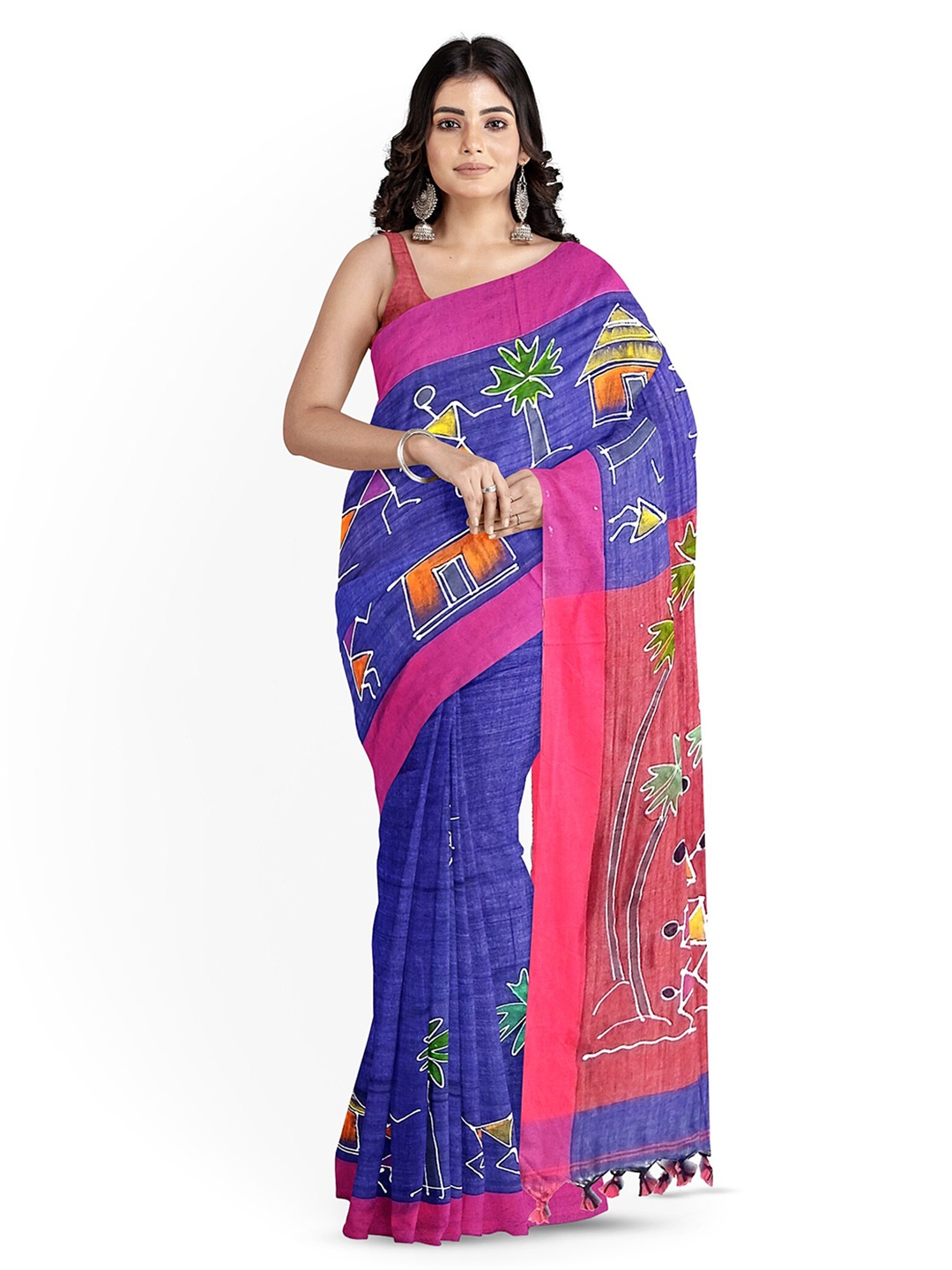 

SANGHAMITRA SAREES Warli Pure Cotton Saree, Blue