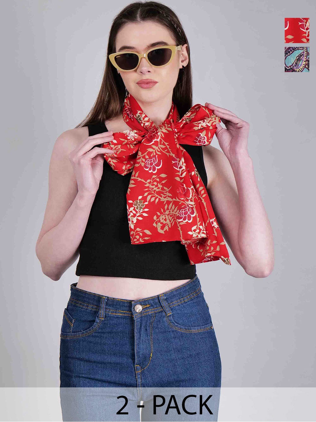 

DressBerry Red Pack Of 2 Printed Scarves